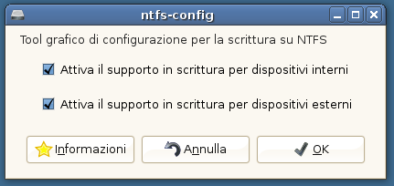 Il semplice tool per configurare ntfs-3g.